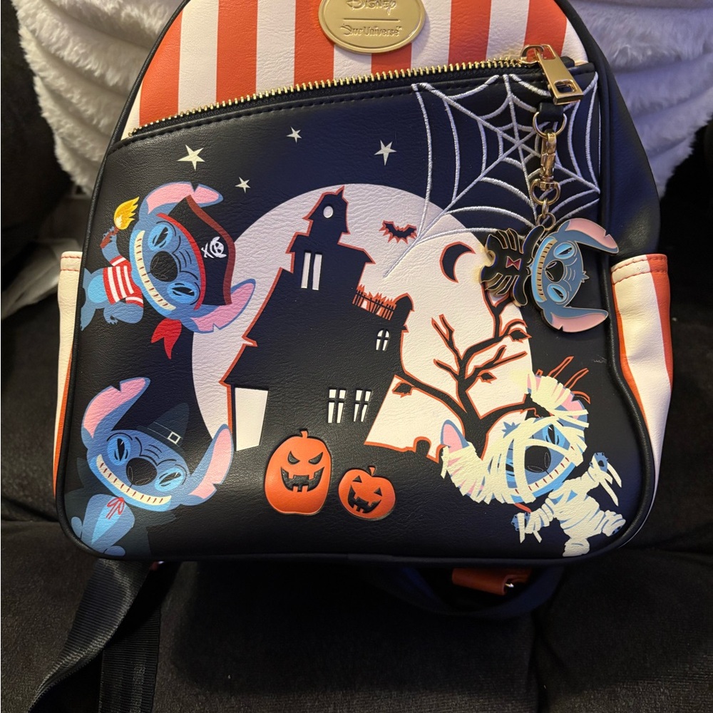 Disney Loungefly Halloween Backpack with Stitch and Haunted House